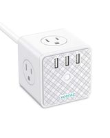 Xcentz Power Strip Cube White with USB 4 Outlet and 3 USB Ports Surge Protector Power Strip Flat Plug with 5 ft Extension Cord, Overload Protection, Switch Control Compact for Desktop, Office, Home