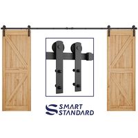 12ft Heavy Duty Double Door Sliding Barn Door Hardware Kit -Smoothly and Quietly -Simple and Easy to Install -Includes Step-by-Step Installation Instruction -Fit 30"- 36" Wide Doors Panel (I Shape)