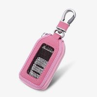 Car Keychain Cover Premium Leather Key Chain Coin Holder Keyring Hook Wallet Zipper Case Remote Smart Key Fob Alarm Security (Pink)
