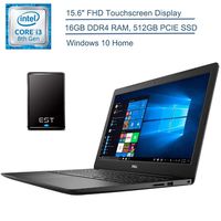 2019 Dell Inspiron 15 Laptop Computer, 15.6" FHD Touchscreen, 8th Gen Intel Core i3-8145U (Beat i5-7200U) Up to 3.9GHz, 16GB DDR4 RAM, 512GB PCIE SSD, Windows 10 + EST 320GB External Hard Drive