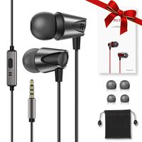 Kuulaa M17 Wired Earphones with Microphone, Full Metal Earbuds in Ear with Mic 3.5mm Jack, Hi Res Stereo Deep Bass and Noise Isolating Headphones for iPhone Android Smartphones MP3 Players - Black