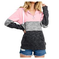 Womens Long Sleeve Hoodies,LuluZanm Sales! Ladies Fashion Patchwork Color Sweatshirt Loose Zipper Neck Pullover Tops Pink