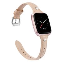 TOYOUTHS Leather Strap Compatible with Fitbit Versa/Versa 2 Bands for Women Men Slim Genuine Leather Wristbands Replacement for Versa Lite Edition/Versa SE Classic Accessorie Diamond Beige