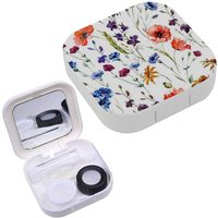 Portable Contact Lens Case Box Travel Kit Mirror + Bottle + Tweezers Container Holder [ Wildflowers Poppy Cornflower Chamomile ]