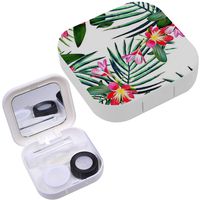 Portable Contact Lens Case Box Travel Kit Mirror + Bottle + Tweezers Container Holder [ Exotic Flowers Watercolor ]