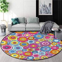 RUGSMAT Doodle Round Area Rugs,Sixties Inspired Artwork Protect Floors While Securing Rug Making Vacuuming Round-55