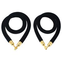 NovelBee 2 Pack of 5 Feet Velvet Rope with Gold Plated Hooks,Crowd Control Stanchion Post Queue Line Barrier (Black)