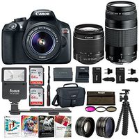 Canon EOS Rebel T6 SLR Camera: 18 Megapixel 1080p HD Video Bundle with 18-55mm & 75-300mm Lenses 128GB 3 Batteries - 2 Travel Chargers and Photo Software - Professional Vlogging Sports & Action Camera