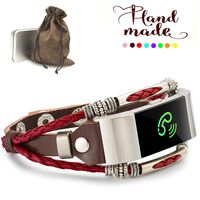 Marval.P Compatible with Fitbit Charge 2/ HR Bands, Handmade Leather DIY Band, Replacement Bracelet Strap, Wristbands with Adjustable Size, Fashion Wrist Band Straps (Bloody Mary Red@)