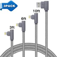 90 Degree iPhone Charging Cable[3Pack 3/6/10FT] Lightning Cable Right Angle iPhone Charger Braided Charging & Syncing Cord Compatible with iPhone Xs MAX XR X 8 8 Plus 7 7 Plus 6s 6s Plus 6 6 Plus