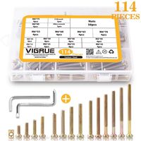 VIGRUE M6 Baby Bed Crib Screws Bolts Nuts Kit Hex Socket Head Cap Screws Nuts 114PCS for Crib Bunk Bed Furniture Cot, Barrel Bolt Nuts Hardware Replacement Kit with 2 Wrenches (M6×15mm - M6×80mm)