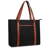 Gywon Women's Work Tote Laptop Shoulder Bag Nylon Totes Genuine Leather Handle Handbag Purse Fits 15.6 inch