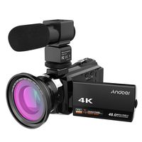Video Camcorder, Andoer 4K Digital Video Camera 48MP 2880 x 2160 HD 3inch Touchscreen Handy Camera with IR Night Sight Support 16X Zoom 128GB Max Storage (Camera+Microphone+Wide Angle Lens)