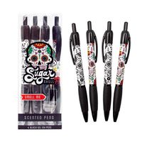 Scentco Sugar Skull Smens - Scented Pens, Black Gel Ink, Medium Point, Black Cherry & Strawberry - 4 Count