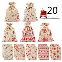 LANMOK 20pcs Christmas Burlap Gift Bags Xmas Persent Pouches with Drawstring Jute Sacks for Christmas Xmas Wedding Birthday Gift Wrapping (5.1" x 7.1") (Multicolor)