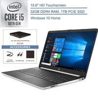 2020 HP 15.6" Touchscreen Laptop Computer, 10th Gen Intel Quard-Core i5 1035G1(Beats i7-7500U), 32GB DDR4 RAM, 1TB PCIe SSD, AC WiFi, Silver, Windows 10 Home + EST External DVD+ Accessories