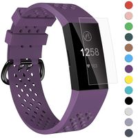 Velavior Breathable Bands for Fitbit Charge 3/ Charge3 SE, Waterproof Silicone Sports Band with Air Holes, Adjustable Replacement Wristbands for Women Men Small Large (Large, Purple)