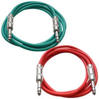 SEISMIC AUDIO - SATRX-3-2 Pack of 3' 1/4" TRS Male to 1/4" TRS Male Patch Cables - Balanced - 3 Foot Patch Cord - Green and Red