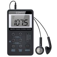 AM FM Pocket Radio Covvy Portable Digital Tuning AM/FM Mini Stereo Radio Player with Rechargeable Battery and Earphone for Outdoor Walk Black (Black)
