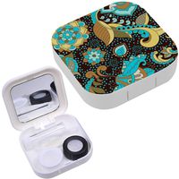 Portable Contact Lens Case Box Travel Kit Mirror + Bottle + Tweezers Container Holder [ Colorful Floral Paisley ]