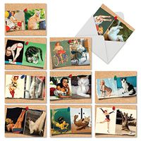 Cats and Chicks' Boxed Set of 10 Thank You Cards with Envelopes, Assortment of Pin Up Girls and Felines Gratitude Greeting Cards, Retro Cover Girls and Cats Thank Yous 4 x 5.12 inch M6484TYG