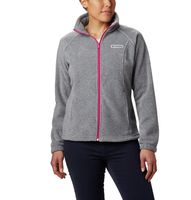 Columbia Women's Plus Size Benton Springs Full Zip Jacket, Soft Fleece with Classic Fit, Light Grey Heather/Fuchsia, 2X