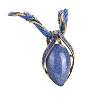 Challyhope Fashion Retro Bohemian Turquoise Stone Pendant Collar Statement Chunky Necklaces Rhinestone Gem Jewelry for Women Beach Hawaii (Dark Blue)