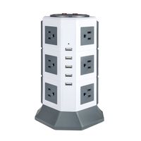Surge Protector with USB Power Strip 12-outlets Oteck Advanced 5USB Ports Tower Extension Cord with Multiple Outlets 4.5A Max Output 6.5ft Cord（Grey