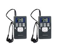 EXMAX 60-108MHz Wireless Portable Pocket DSP FM Stereo Radio Digital Receiver with Mini LCD Clock Earphone for Tour Guide System FM Transmitter Teaching Meeting Gray (2pack)