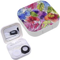 Portable Contact Lens Case Box Travel Kit Mirror + Bottle + Tweezers Container Holder [ Floral Flower ]
