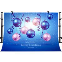 PHMOJEN Merry Christmas Blue Background Colorful Hanging Balloons Photography Backdrop Christmas Supplies Banner Studio Props 10x7ft LFPH183