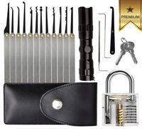 Lock Set Training Kit with Flashlight & Padlock - 15Pcs Stainless Steel Practice Multi-Tools for Beginners and Professional Locksmith