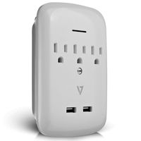 V7 SA03USBWALL-1N 3-Outlet Wall Tap Surge Protector with 2 USB Ports, 900 Joules - White
