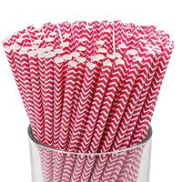 Just Artifacts 100pcs Premium Biodegradable Chevron Striped Paper Straws (Chevron, Fuchsia)
