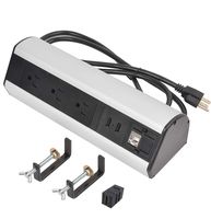 Table Clamp Mount Power Outlet USB,Removable Desktop Clamp Mount Outlet Power Socket,Surge Protector Power Strip with 1 Network Interface and 1 DIY CAT HDMI Keystone Interface