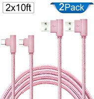 BLUELEC Type C 90 Degree Cable(USB 2.0) 2Pcs 10ft Nylon Braided Angled USB Type C Sync & Charging Cable Compatible for Samsung Galaxy S9 S8, Note 8, LG G6 G5 V20, Google Pixel, Nexus 5X/6 (9ft×2 Pink)