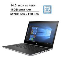 HP Newest ProBook 440 14-Inch Business Laptop - Intel Core i5-7200U up to 3.10 GHz, Intel HD 620, 16GB DDR4 RAM, 512GB SSD (Boot) + 1TB HDD, FP Reader, HDMI, WiFi, Bluetooth, Windows 10 Pro, Silver