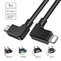 Miroksh Compatible 1FT 90 Degree Micro USB to iOS Phone Tablet OTG Data Cable Right Angle Connector Cord DJI Spark, Mavic Pro, Platinum, Air, 2 Pro, Zoom Remote Controller Accessories (1 Pack)
