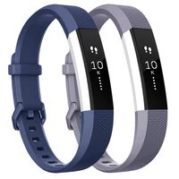 Tobfit Pack 2 Sport Bands Compatible with Fitbit Alta Bands/Alta HR/Ace, Soft TPU Replacement Wristbands with Metal Secure Buckle for Women Men (Blue/Gray, Small)