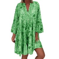 Plus Size Women's Loose Floral Print Dress, Casual Long Sleeve Irregular Hem Holiday Mini Dress Bohemian Sundress S-5XL (Green, 2X-Large)