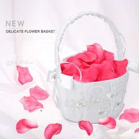 AUNMAS Wedding Flower Girl Baskets Embroidered Flower Basket with Rhinestone Bowknot Wedding Flower Candy Basket for Romantic Ceremony Banquet Decoration