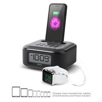 iHome iPL23V2BX Alarm Clock FM Radio with Lightning iPhone Charging Dock Station for iPhone Xs, XS Max, XR, X, iPhone 8/7/6 Plus USB Port to Charge Any USB Device