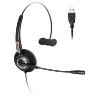 Corded USB Headsets Mono with Noise Cancelling Mic and in-line Controls, Business Headset for Skype, SoftPhone, Call Center, Crystal Clear Chat, Super Lightweight, Ultra Comfort