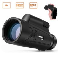 12x50mm Waterproof Monocular with BAK4 Prism Monocular Telescope with Smartphone Holder -FMC Coating for Bird Watching Hunting Camping Travelling Wildlife