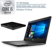 2020 Dell Inspiron 14" Laptop Computer, 10th Gen Intel Quad-Core i5 1035G4 Up to 3.7GHz (Beat i7-7500u), 32GB DDR4 RAM, 2TB PCIe SSD , 802.11ac WiFi, Windows 10, EST External DVD RW Drive
