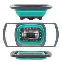 Qimh Colander collapsible, Colander Strainer Over The Sink Vegetable/Fruit Colanders Strainers With Extendable Handles, Folding Strainer for Kitchen,6 Quart (Malachite green)