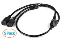 Aurum Cables 3 Prong 1-to-2 Power Cord Splitter Cable - Power Extension Cord - Cable Strip Outlet Saver - Outlet Splitter Electrical Cord - 3 Ft - 16AWG - UL Approved - Black - 5 Pack
