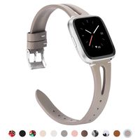 TOYOUTHS Leather Strap Compatible with Fitbit Versa/Versa 2/Versa Lite/Versa SE Bands for Women Men Genuine Leather Breathable Wristbands with Ventilated Hole Replacement Accessories Gray