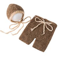 Baby Photography Props Boy Hat Pants Photo Shoot Outfits Newborn Crochet Costume Infant Knitted Clothes Mohair Set (Brown)