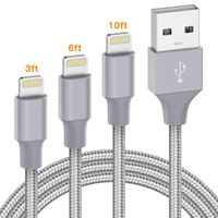 iPhone Charger Apple Certified - Marchpower Lightning Cable 3Pack 3ft 6ft 10ft Nylon Braided USB Fast Charging Cord Compatible with iPhone 11 Pro X Xs Max XR 8 7 6 Plus iPad Pro Airpods and More, Gray